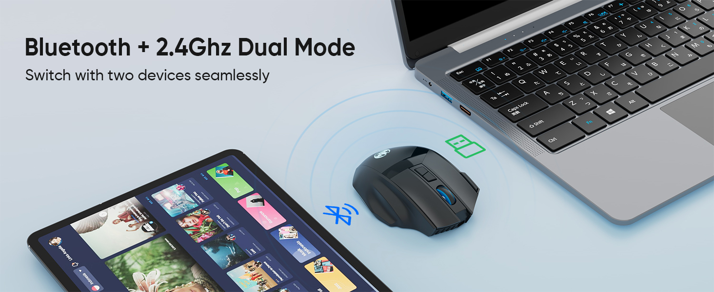 Wireless Gaming Mouse, Dual-Mode 2.4G/Bluetooth Wireless Mouse, Rechargeable PC Gaming Mice