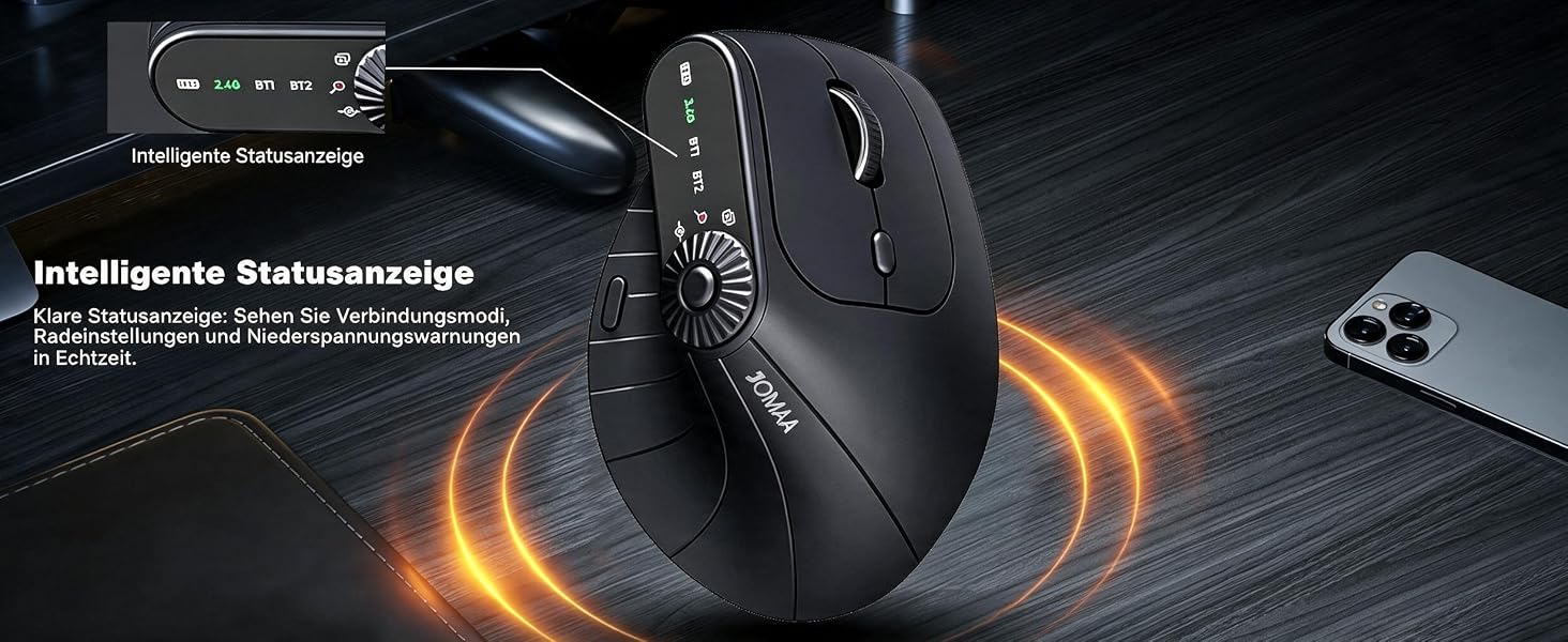 Wireless 2.4G & Dual Bluetooth Three Channel Ergonomic Vertical Mouse - Adjustable DPI Multifunction