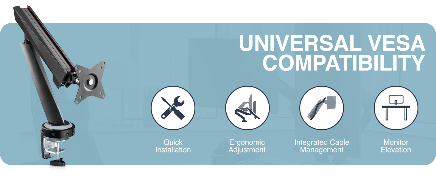 single monitor arm, LED monitor arm, RGB monitor arm, gaming monitor arm, VESA mount, ergonomic