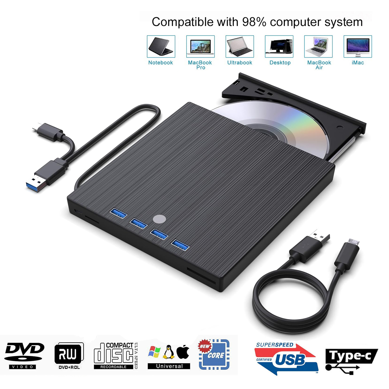 LUOM 9 in 1 External CD/DVD Drive