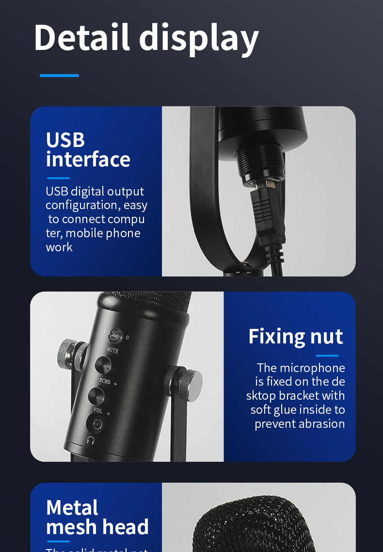 USB Streaming Podcast PC Microphone Studio Cardioid Condenser