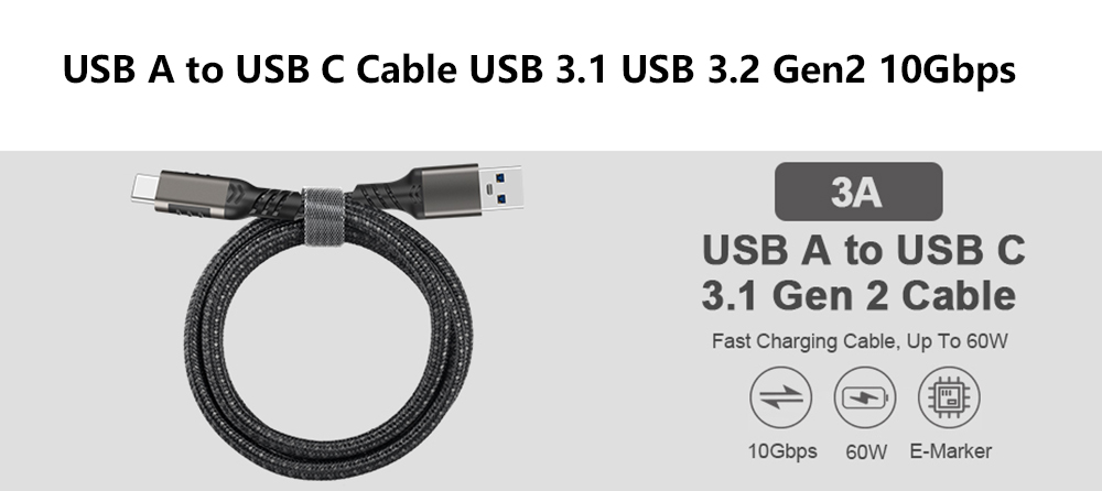 [2 PACK] USB C Cable 6.6ft./2M, Nylon Braided USB A to USB C Cable USB 3.1 USB 3.2 Gen2 10Gbps Data