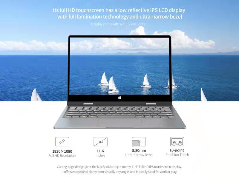 BMAX Y11 Laptop 360° rotating screen 11.6 Inch Quad Core Intel