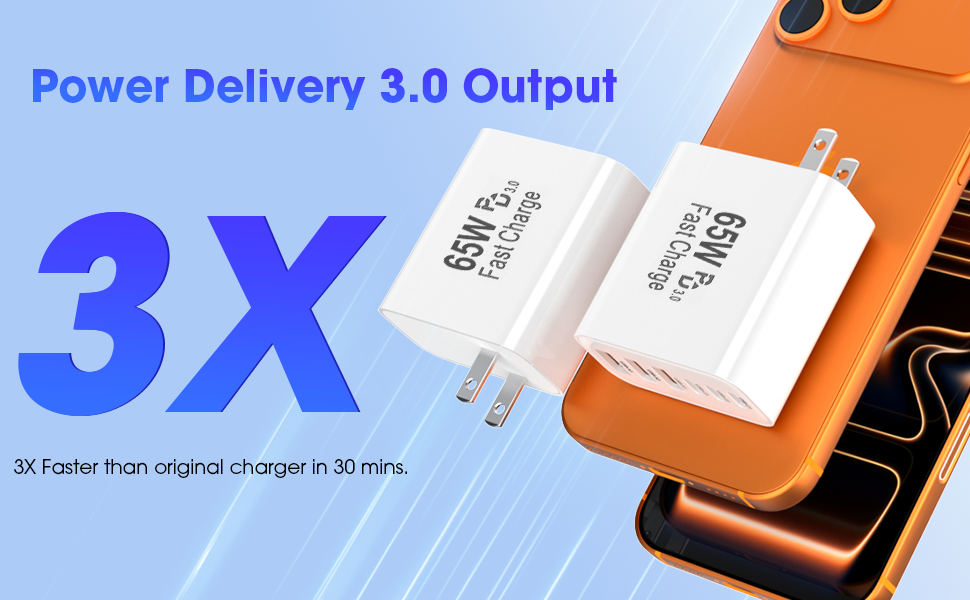 USB C Charger Block, 2 Pack 65W 6 Port USB C Wall Charger,6 in 1 USB Charger Fast Charging PD+QC Pow