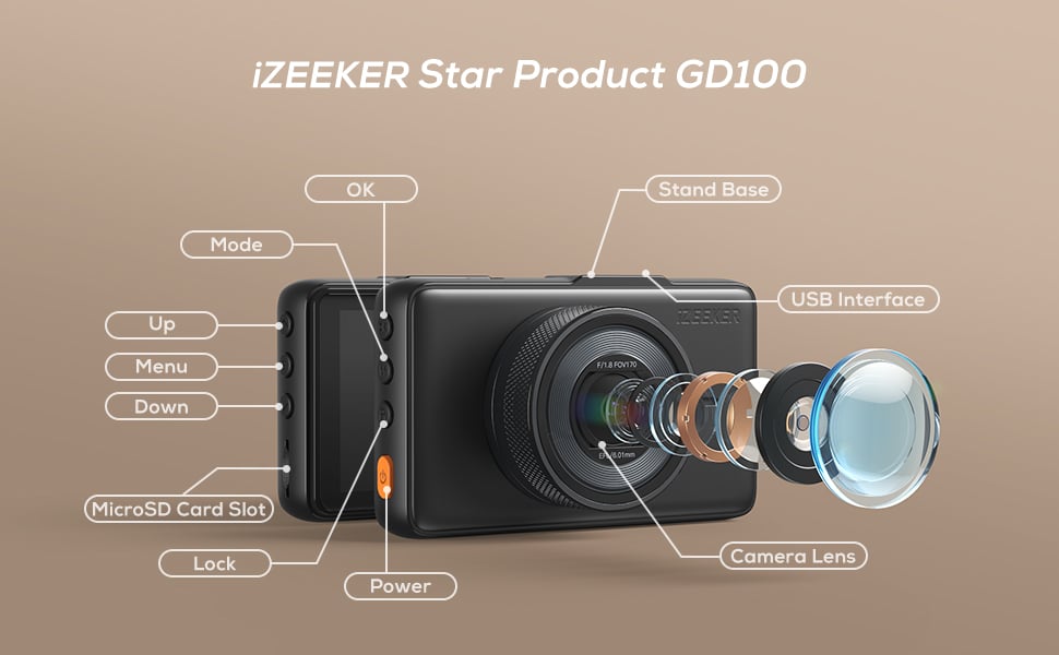 iZEEKER Dash Cam Front and Rear with SD Card 1080P Full HD Car Camera, Dual  Dash Camera for Cars with Accident Recording, Parking Monitor, Night