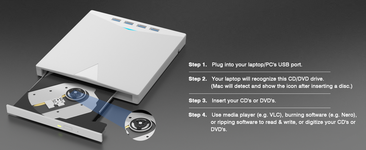 External CD/DVD Drive for Laptops PC, 7 IN 1 Portable DVD Drive CD Burner CD-ROM DVD-/+RW Writer Rea