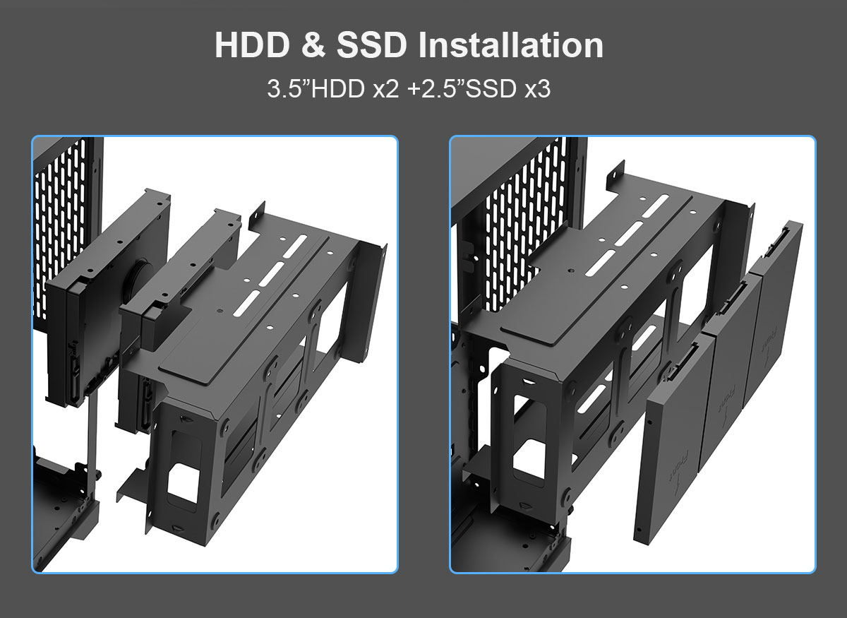 DIYPC ARGB-DC200-BK Black Dual Chamber Gaming Computer Case