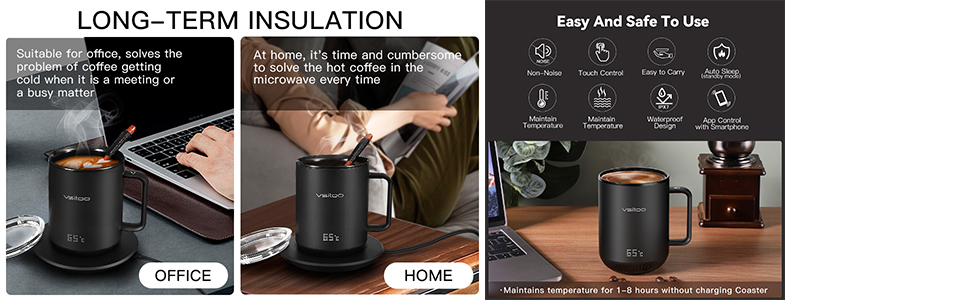  vsitoo S3 Temperature Control Smart Mug 2 with Lid, Self  Heating Coffee Mug 10 oz, LED Display, 90 Min Battery Life - App&Manual  Controlled Heated Coffee Mug - Improved Design, Coffee