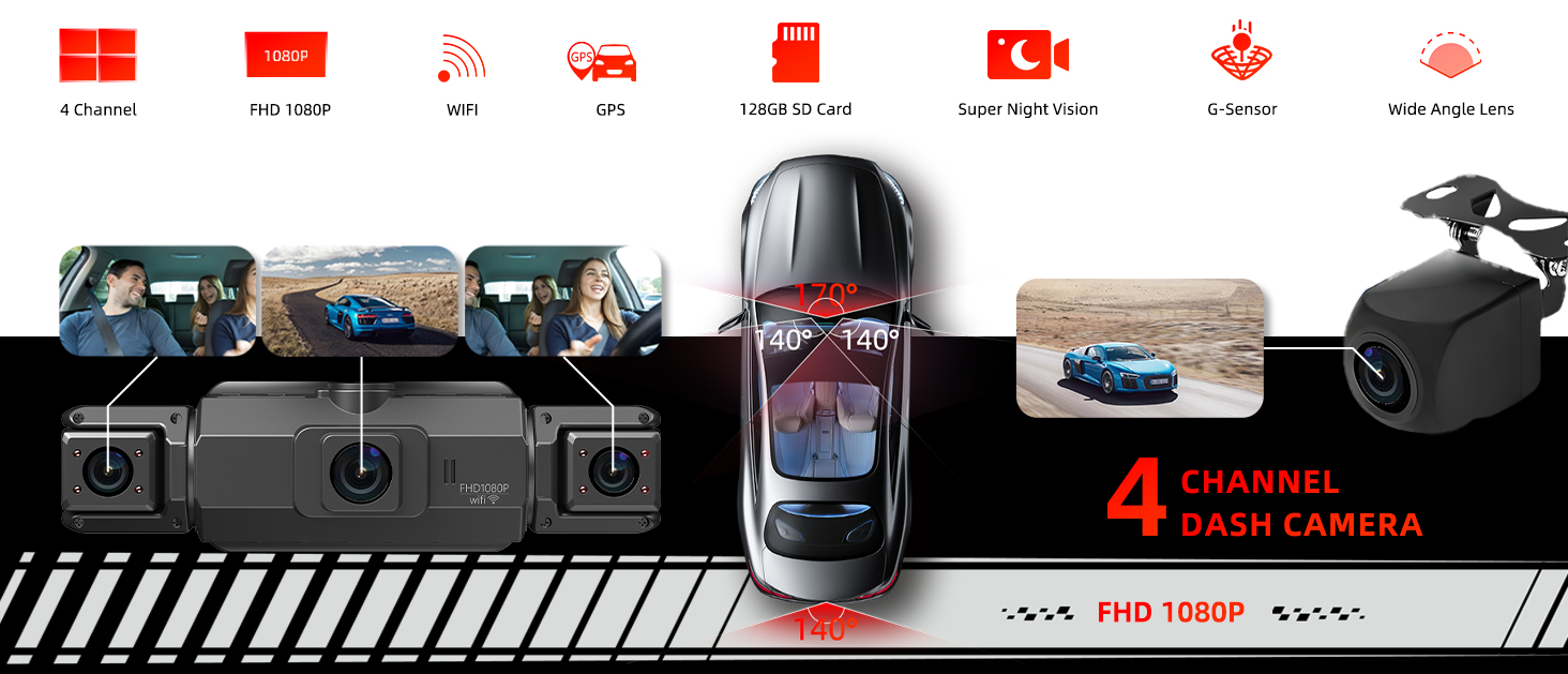 wireless 4 channel dash cam