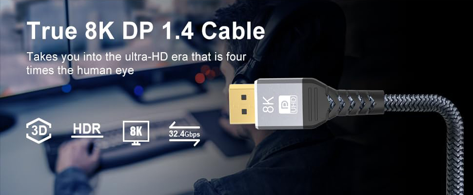 3M Câble DisplayPort 1.4 Câble DP1.4 8K 60Hz 4K 144Hz 165Hz HDR Coton  Tressé pour Moniteur de Jeu,Carte Graphique,PC,Laptop,TV - Cdiscount  Informatique