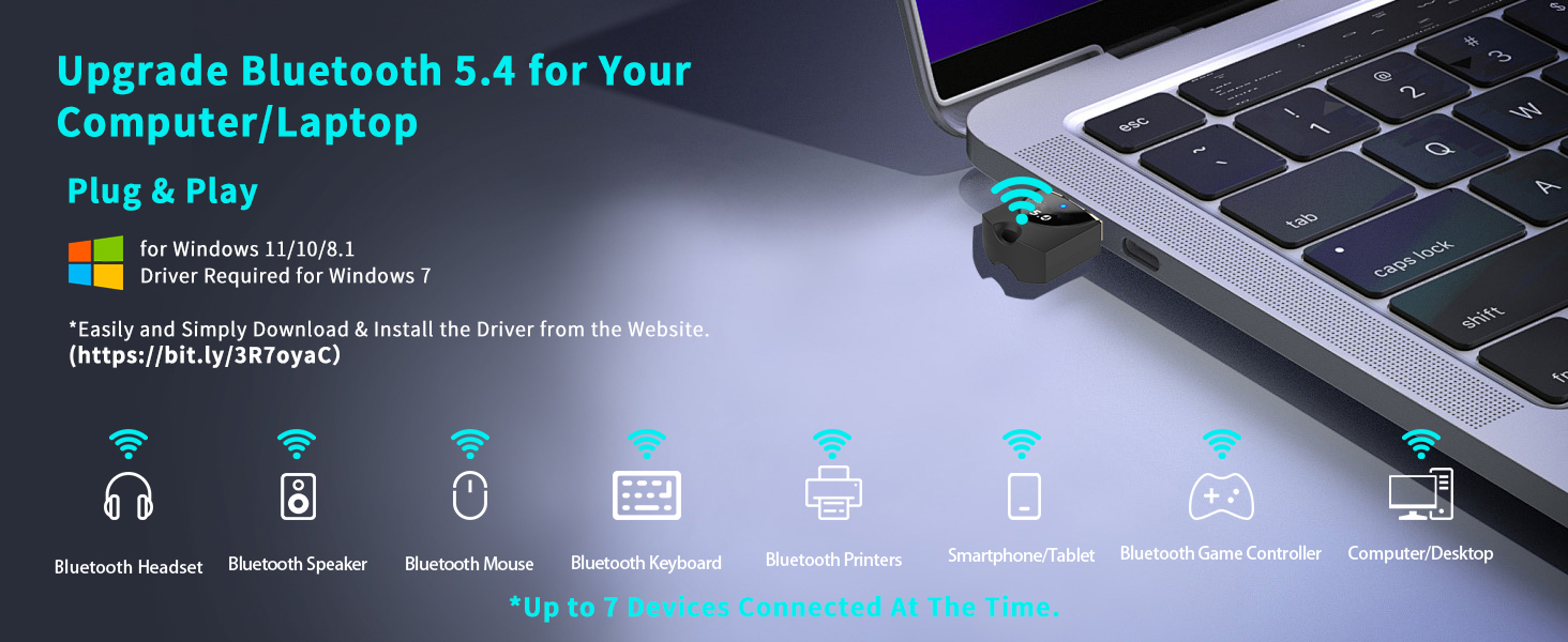 AUTYUE Upgraded Bluetooth 5.4 Adapter for PC Laptop, Wireless USB Bluetooth Dongle for Desktop