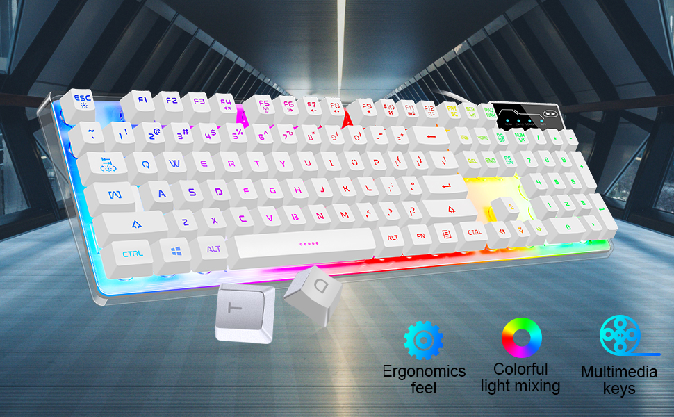 Gaming Keyboard and Mouse with Rainbow Backlit and Transparent Cover