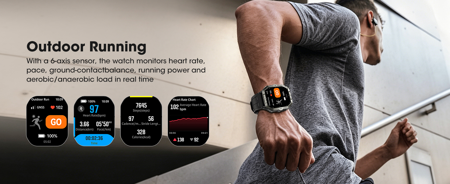 Military Smart Watch Built-in GPS, Bluetooth Calling, for iPhone & Android Phones