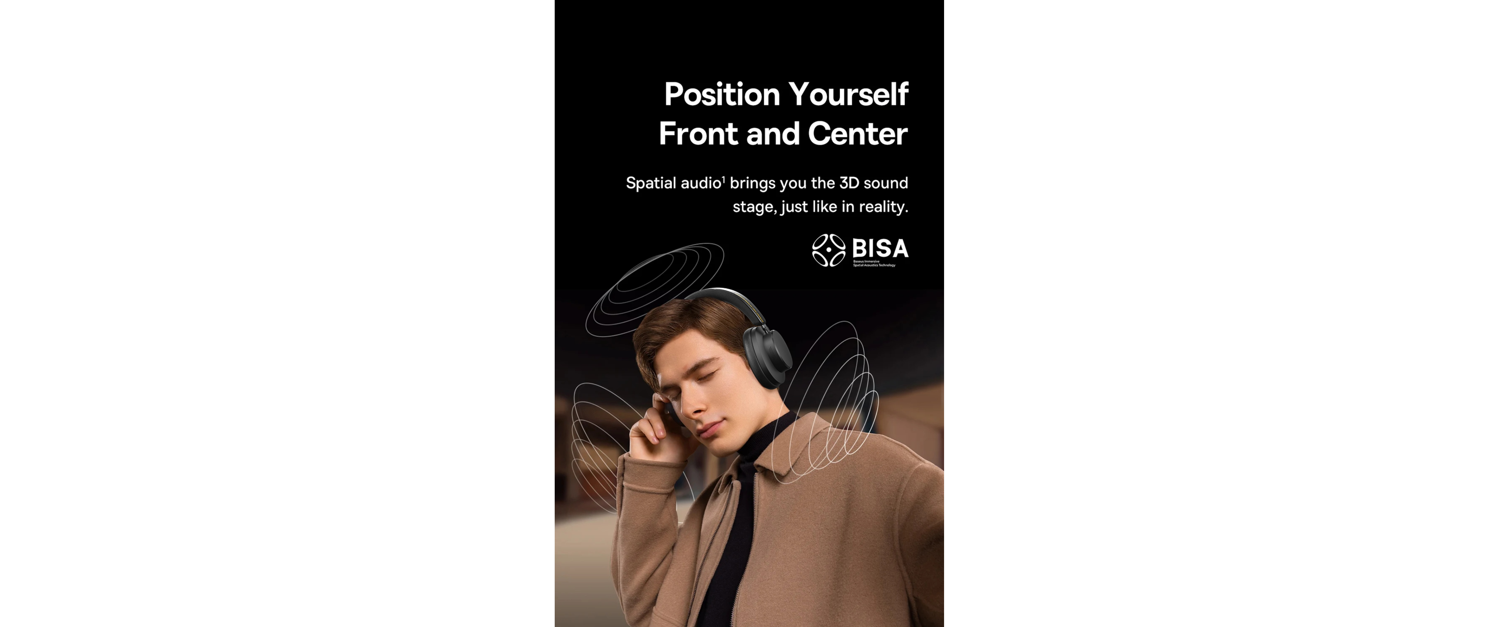 Anivia ANC500 over ear headphones, BISA spatial audio, immersive 3D sound, wearing shot