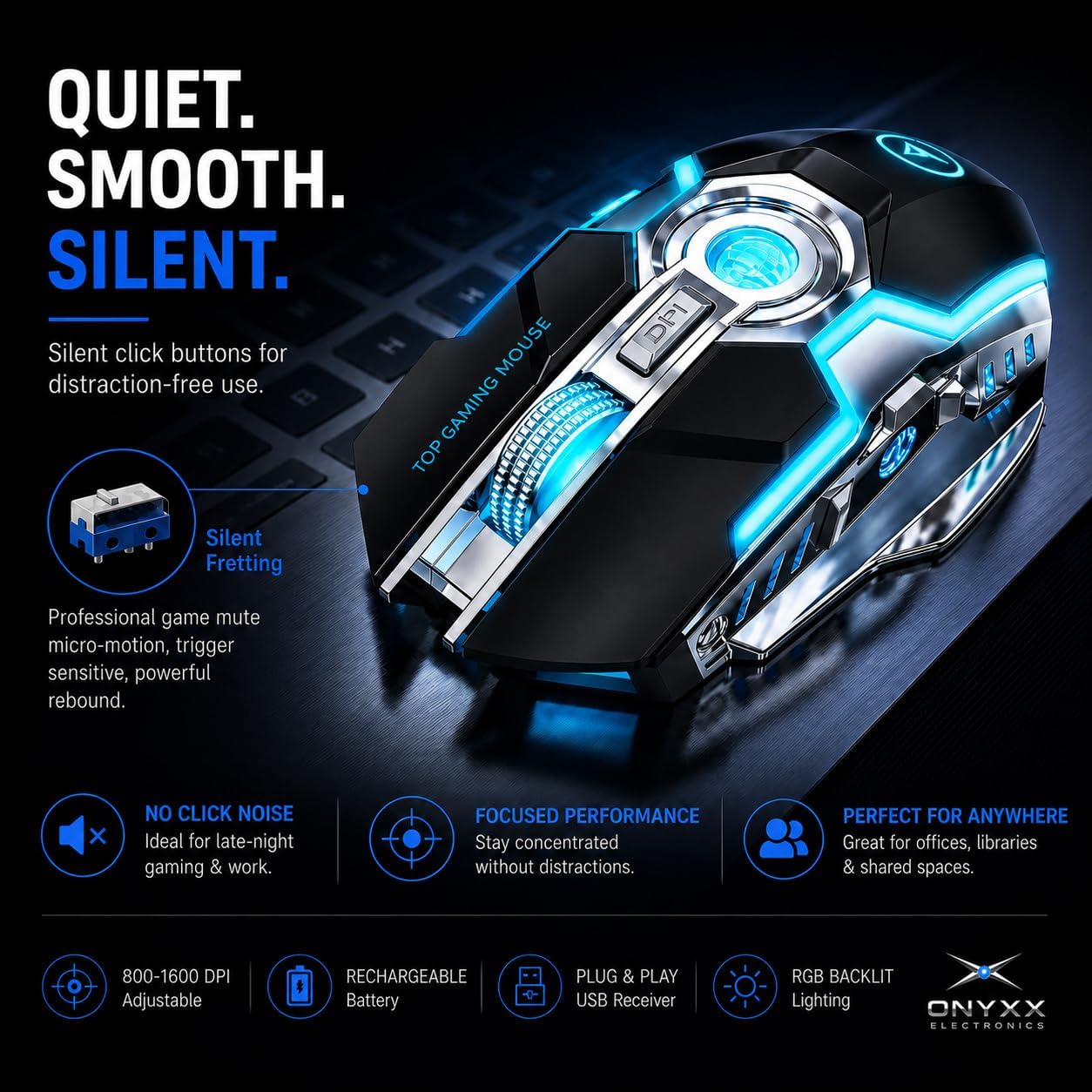 Wireless Gaming Mouse Rechargeable Wireless Mouse RGB Backlit Ergonomic Silent 7 Button Gaming Mice