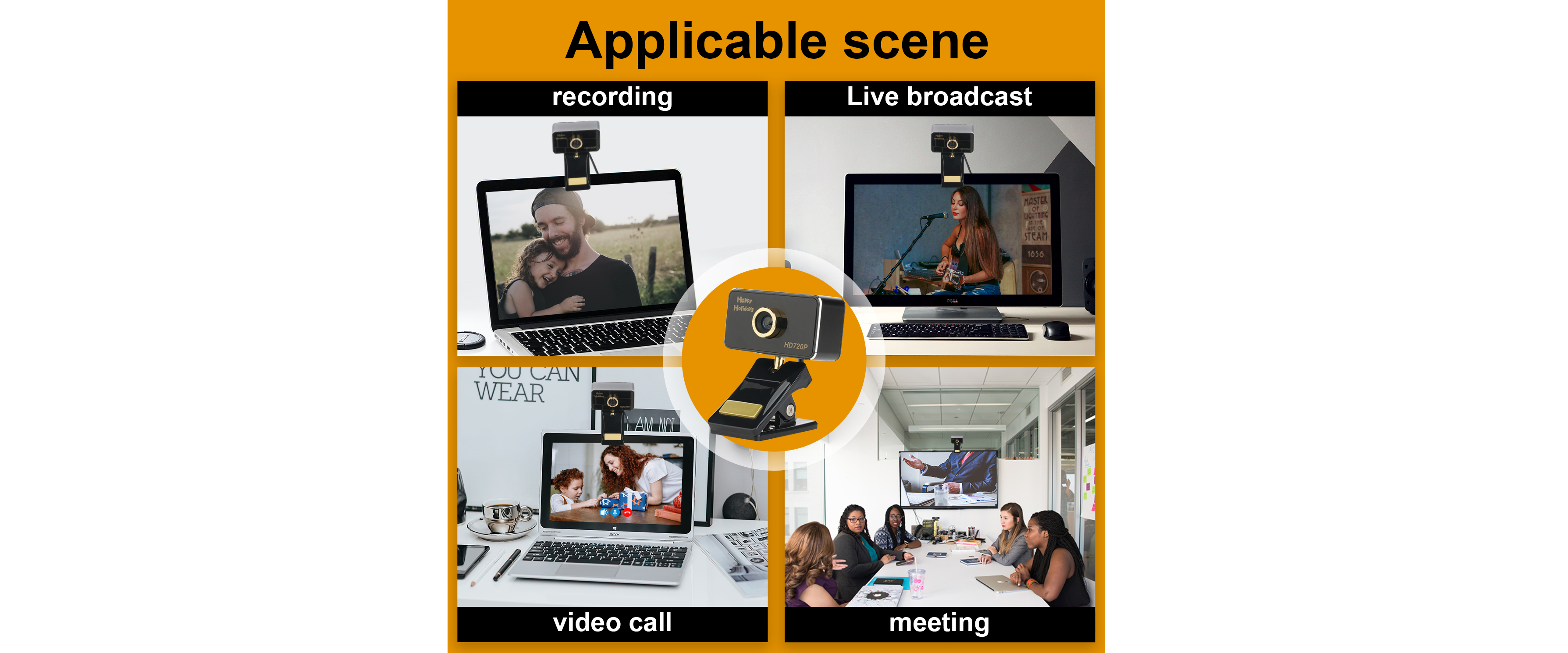 HD webcam multi usage scene: meeting, live stream, video call, recording