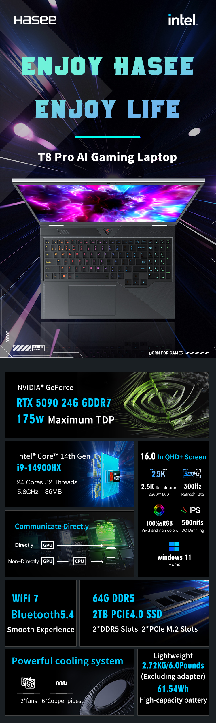 Hasee T8 Pro-16'' QHD+ 300Hz-GeForce RTX 5090 AI+ Gaming