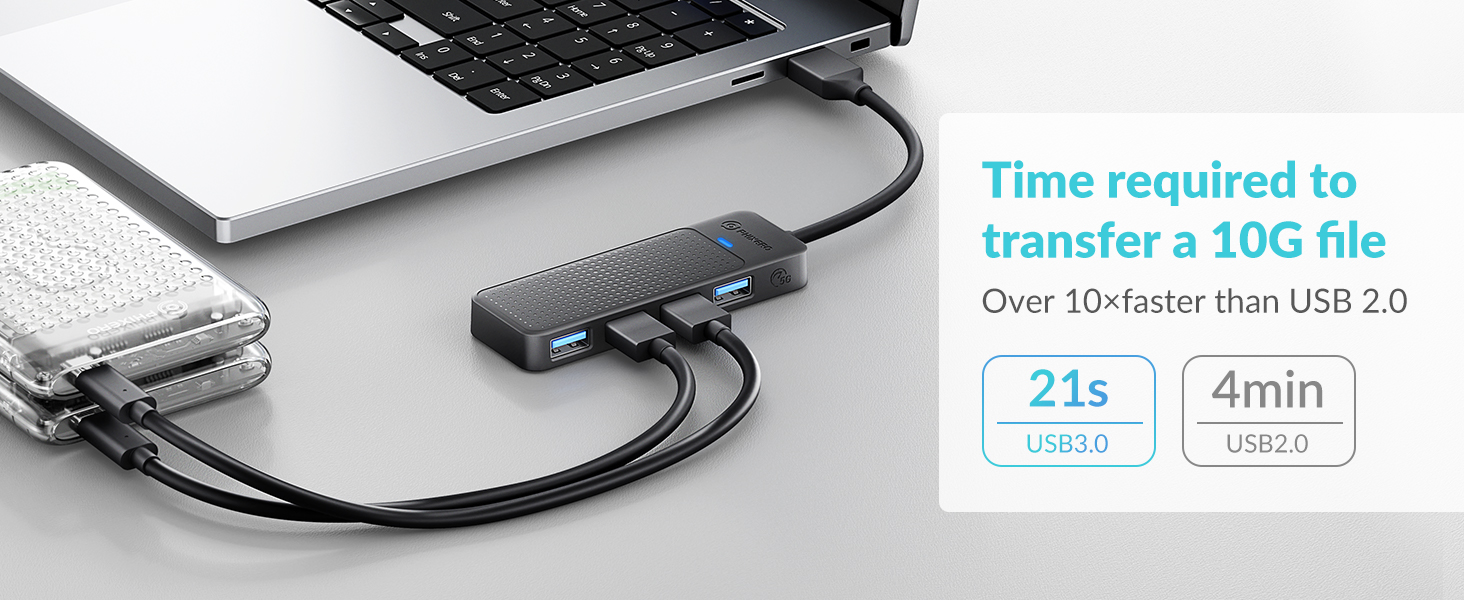 USB Hub, PHIXERO 4-Port 3.0 Hub Multi Port Expander, Fast Data Transfer Splitter For Laptop, Compatible With All Device