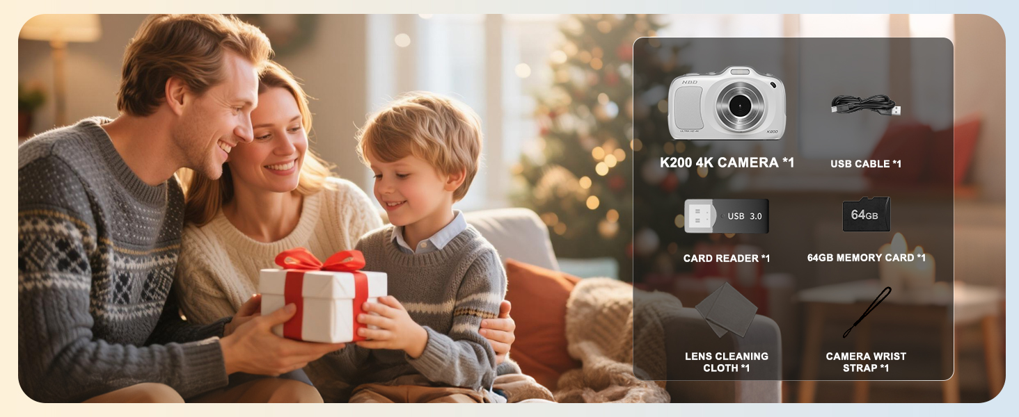 K200 4K compact digital camera full gift bundle with 64GB memory card for family holiday gift