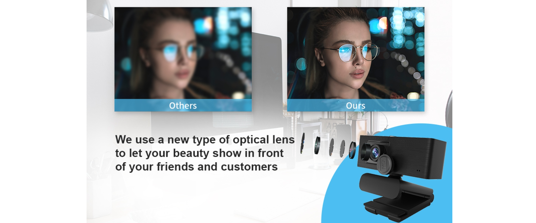 INMISS 1080P webcam, low light optimization, noise reduction mic