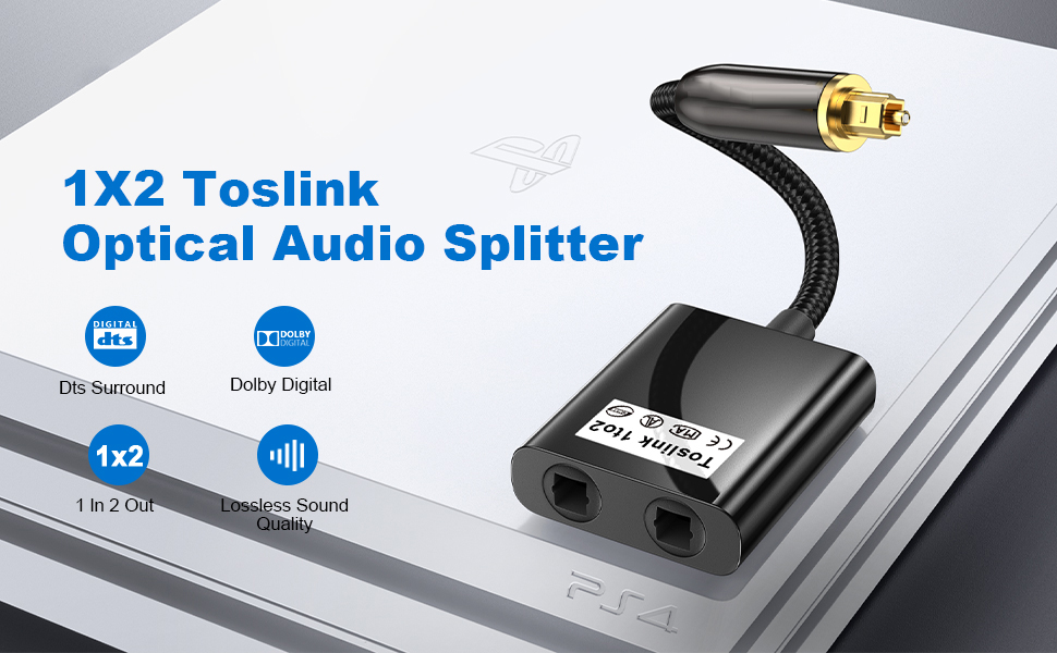 Optical Audio Splitter 1 in to 2 Out Toslink Splitter Optical Adapter Cable, Optical Splitter 1 to 2