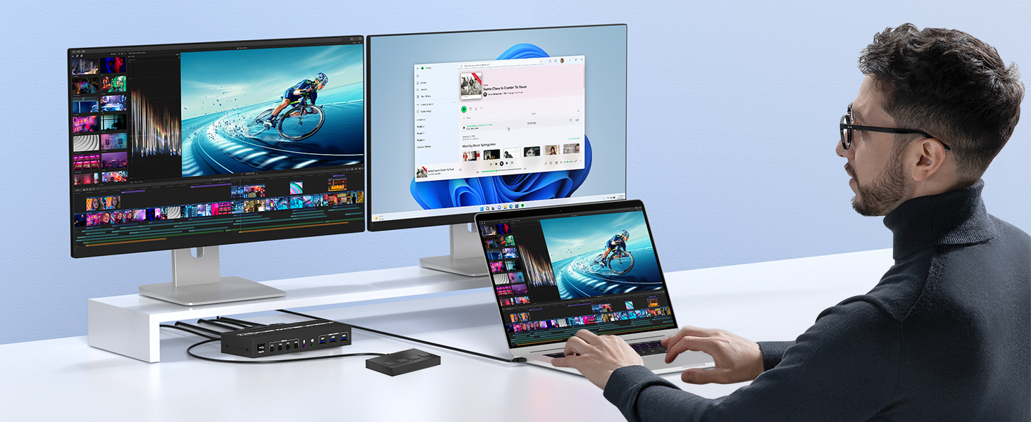 HDMI DisplayPort KVM Switch 4 Computer 2 Monitors, 4K@60Hz Dual Monitor KVM Switch 4 Port