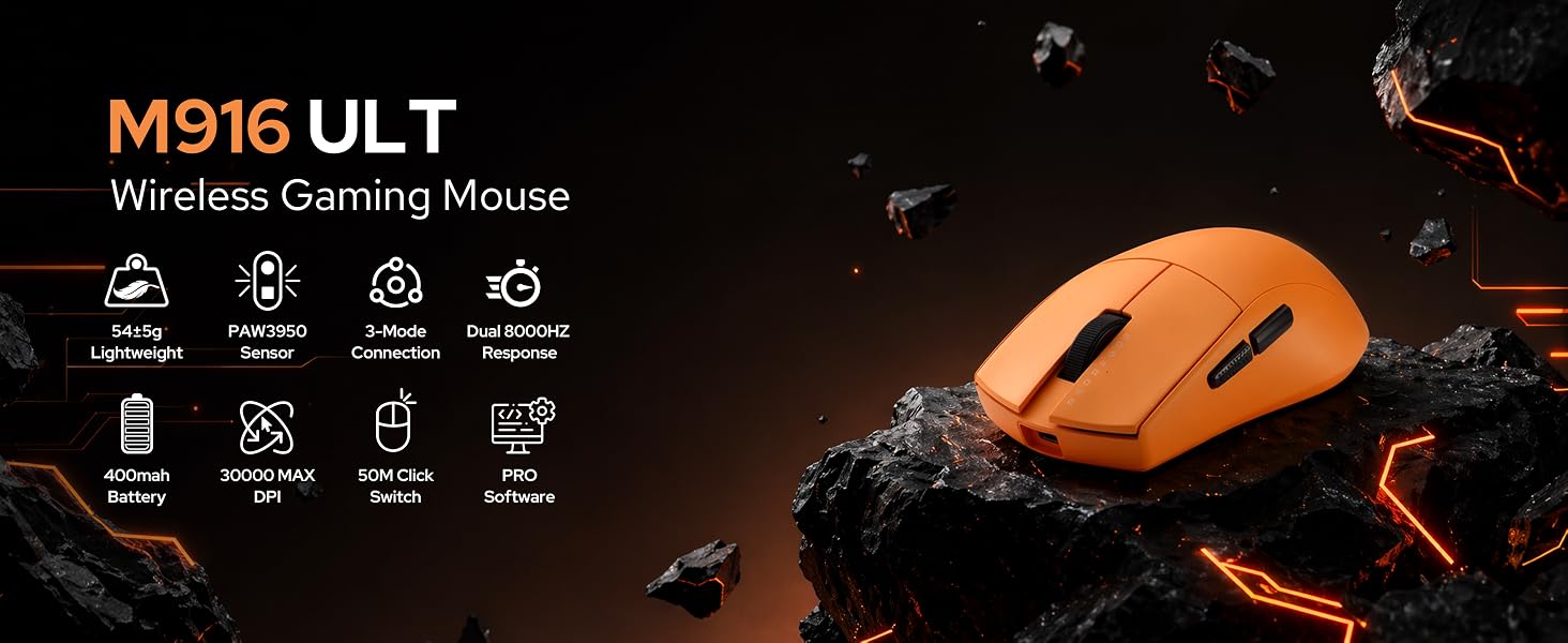 Redragon M916 ULT Wireless Gaming Mouse 30000 DPI 54G Ultra-Lightweight | 8K Polling Rate, Redefine