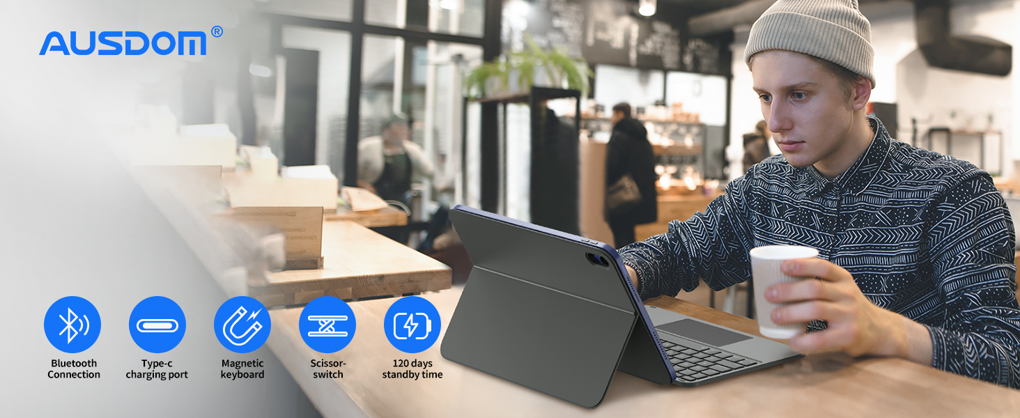 AUSDOM Foliokey10.9 Keyboard Case for iPad (10th generation)