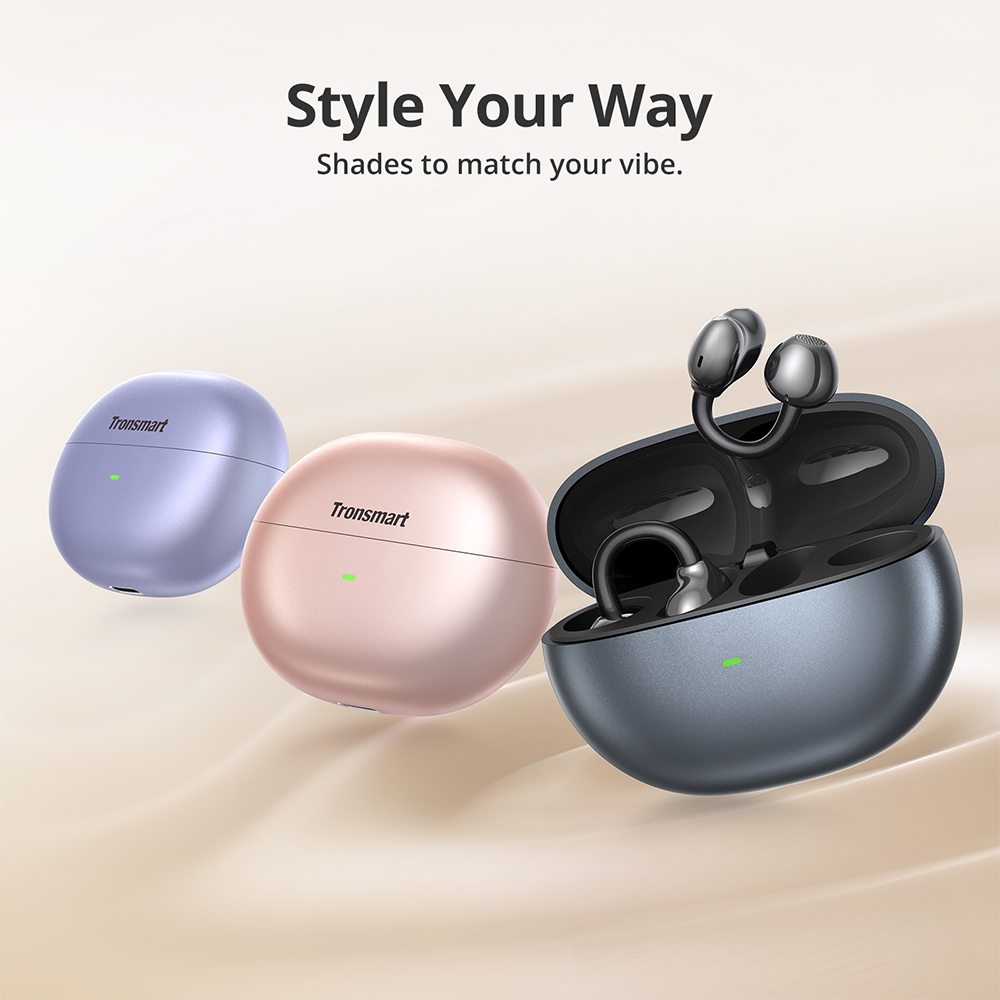 Tronsmart Open Ear Clip-On Wireless Earbuds, Titanium Memory Wire C-Bridge