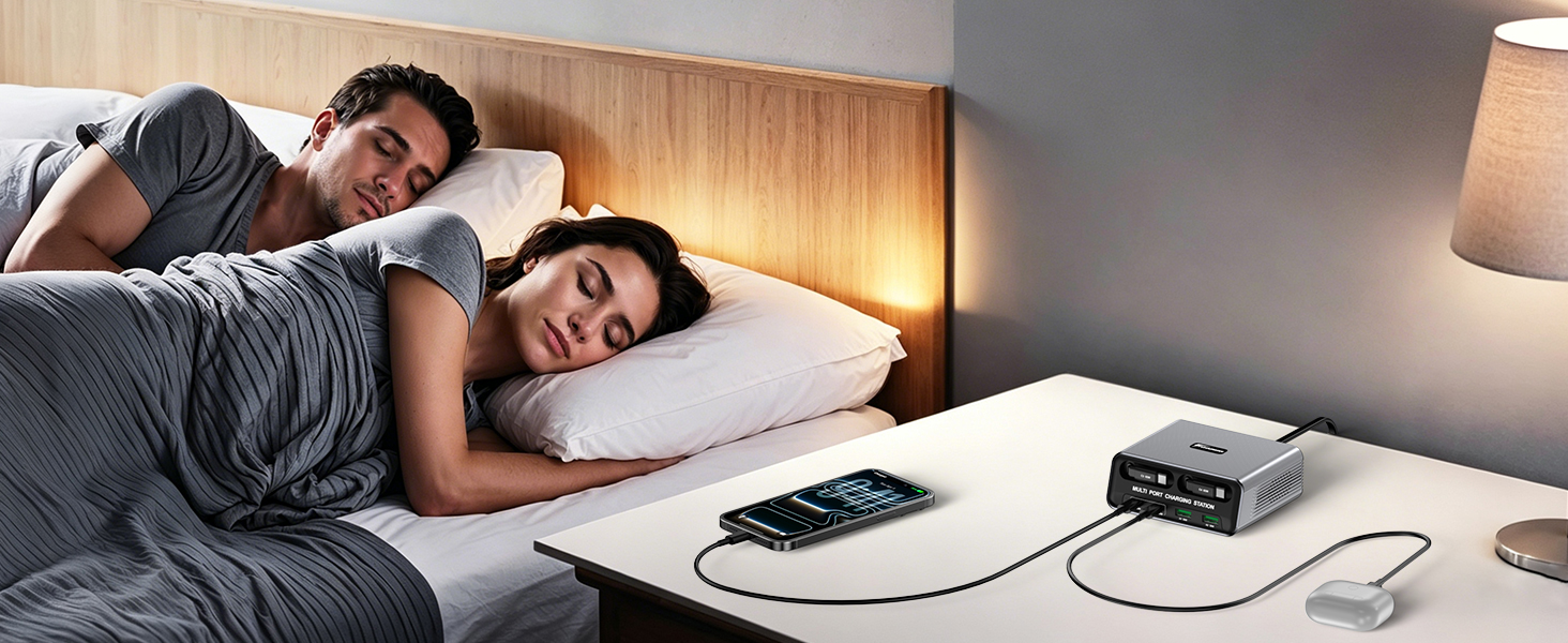 6-in-1 Retractable USB C Charger Block, 100W GaN Fast Charging Station for Multiple Devices with Dua
