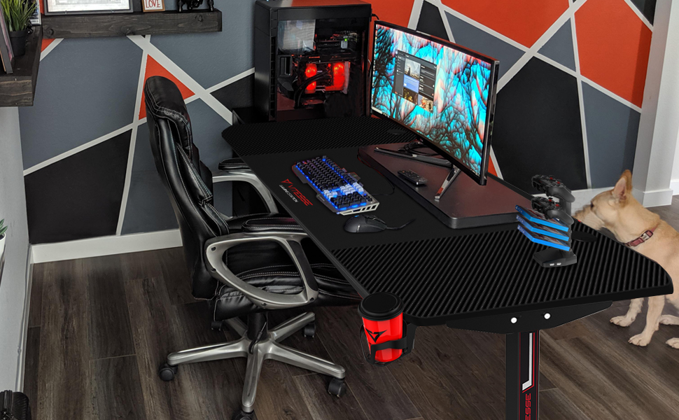 VITESSE 63 inch Gaming Desk, Gaming Computer Desk, PC Gaming Table, T  Shaped Racing Style Professional Gamer Game Station with Free Mouse pad,  USB