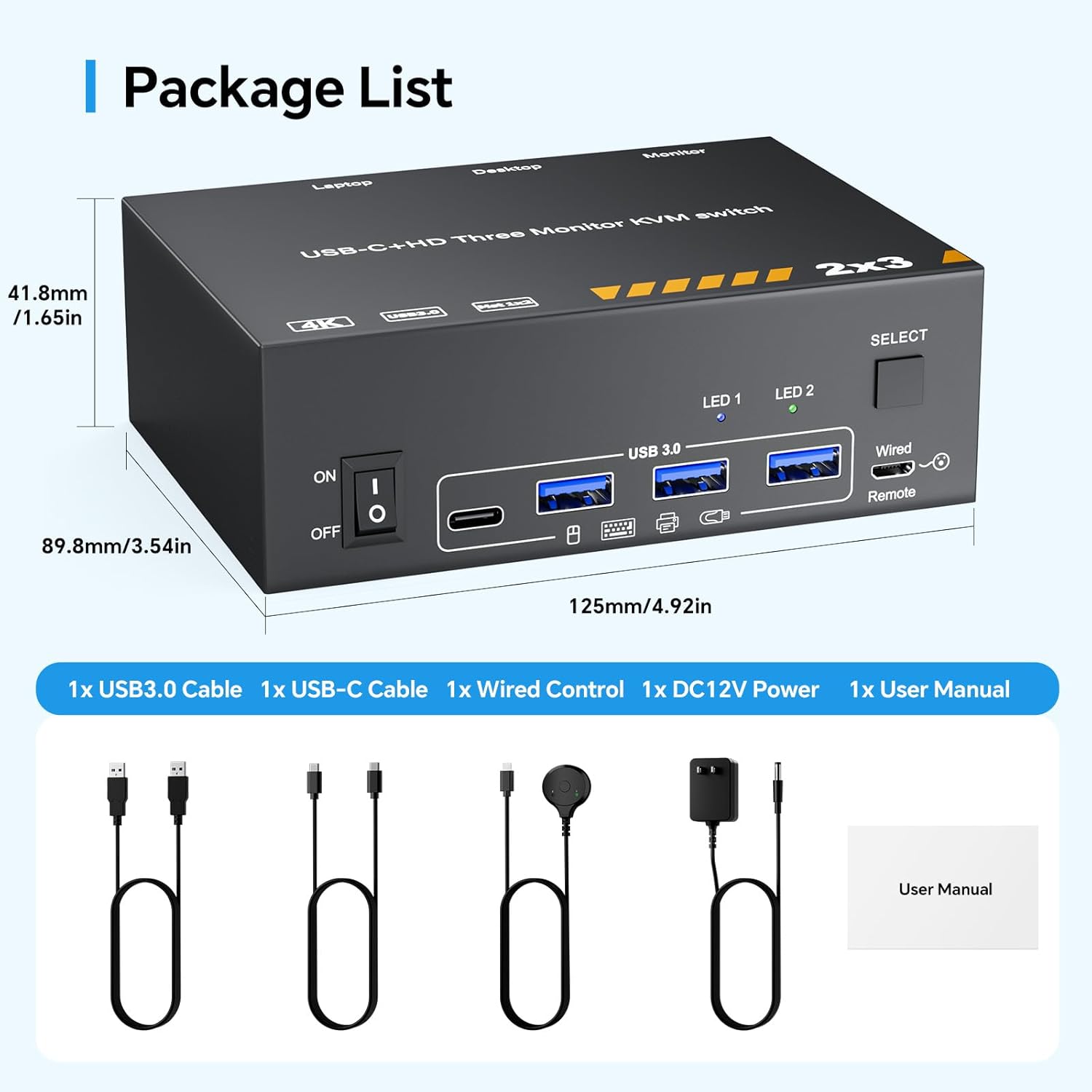 KVM Switch for 1 Laptop & 1 Desktop share 3 Monitors 4K@60Hz, USB C HDMI 3 Monitor KVM Switch, Docki