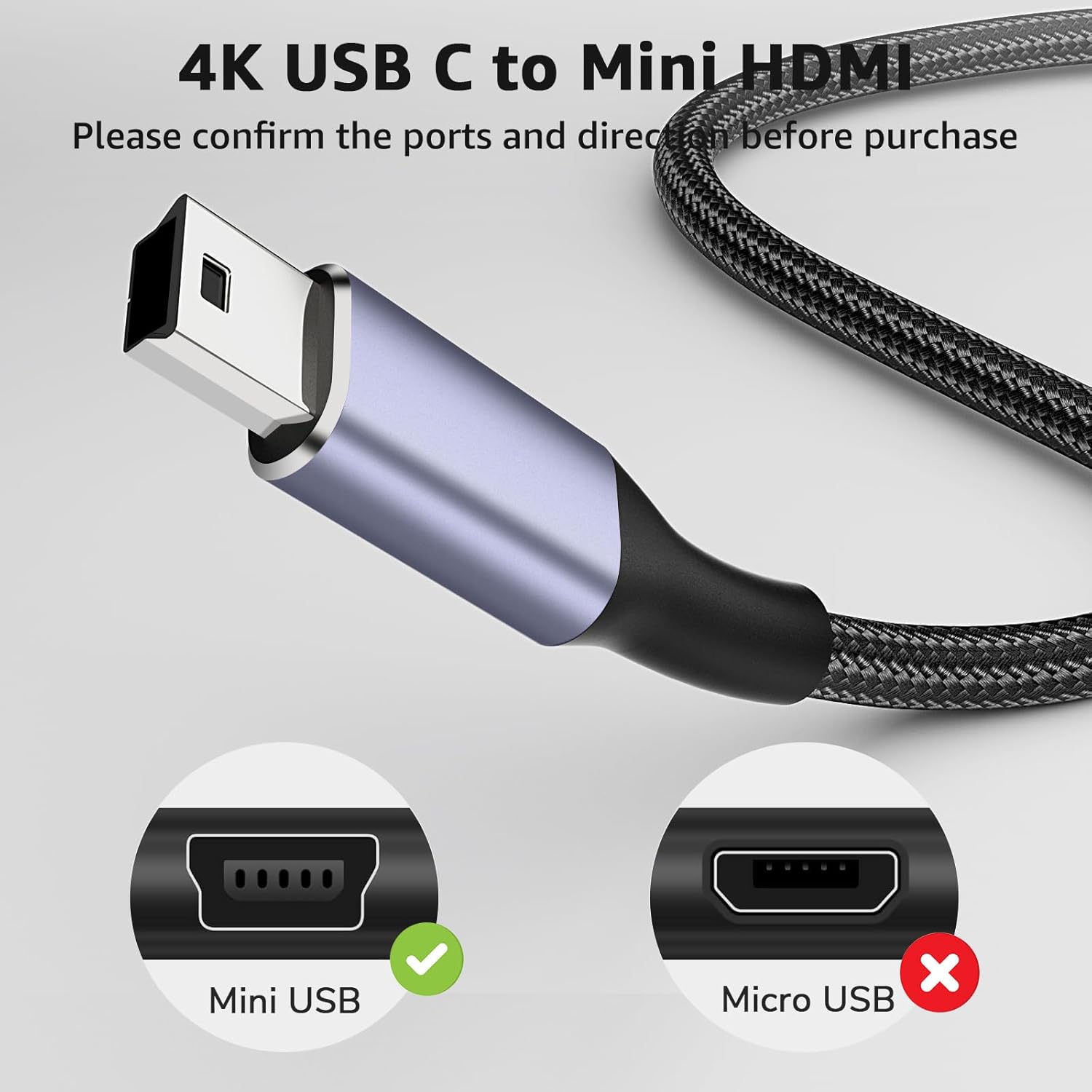 USB C to Mini USB Cable 3FT/1M, [Aluminum Shell, Braided] Durable Mini-B 5-Pin