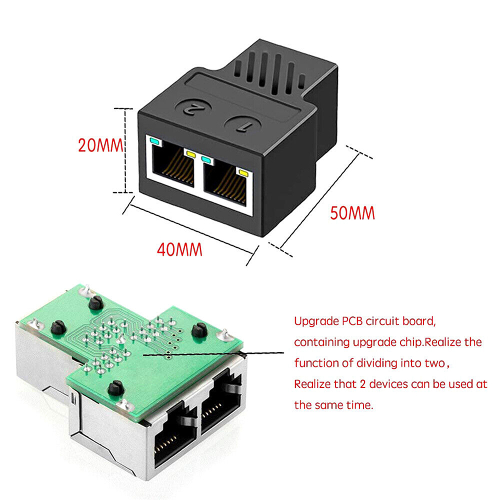 RJ45 Splitter Connectors Adapter 1 to 2 Ethernet Coupler Double Socket HUB  Interface Contact Modular Plug Connect Network LAN Internet Cat5 Cat62 Pack