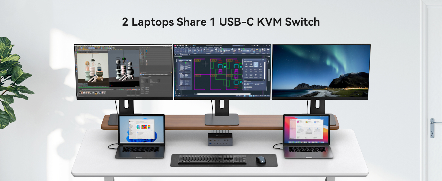Thunderbolt 4 KVM Switch Docking Station for 3 Monitors 2 laptops/Macbooks| Extended Triple 4K60Hz H