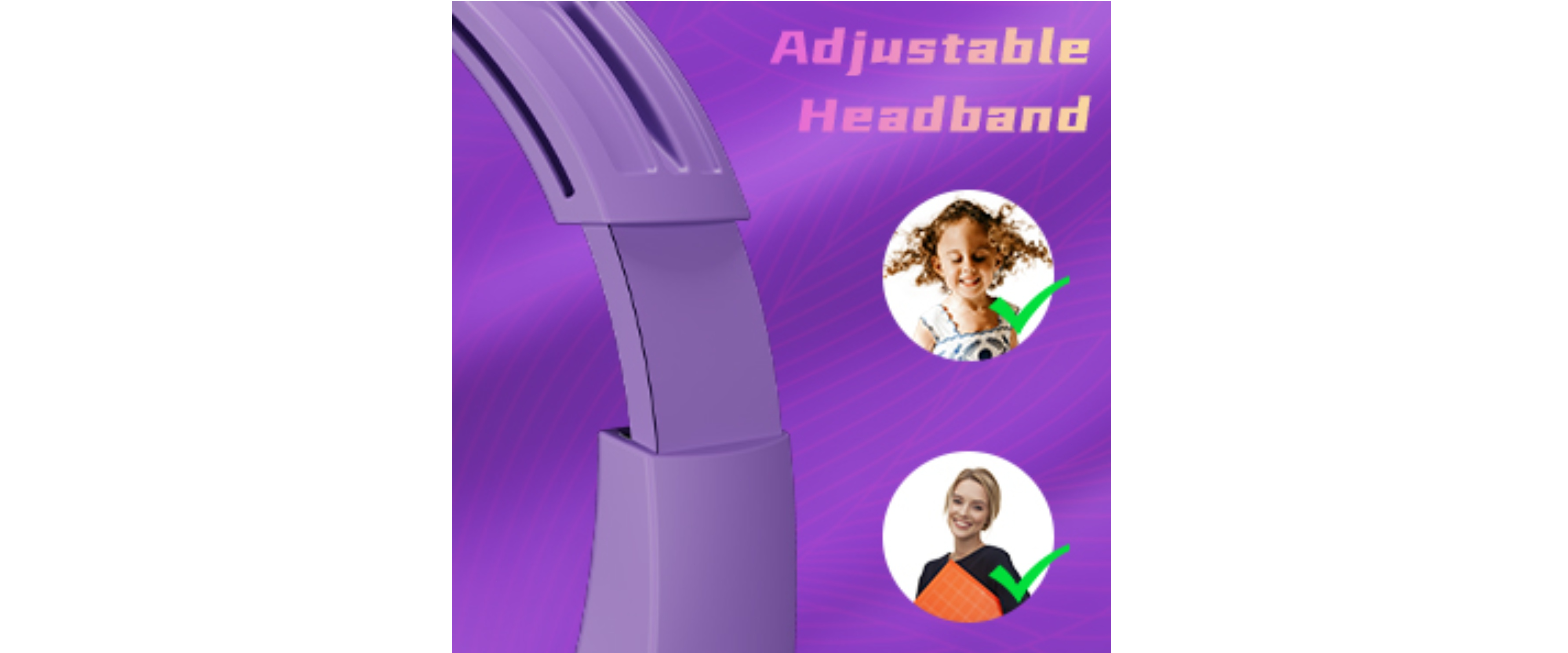 Adjustable headband, purple headset, adult & kid fit