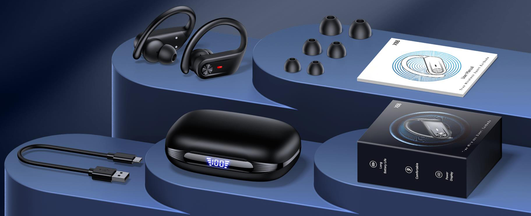 Bluetooth Headphones, Wireless Earbuds 80Hrs Playtime, IPX7 Waterproof Digital Display Sport Ear Bud