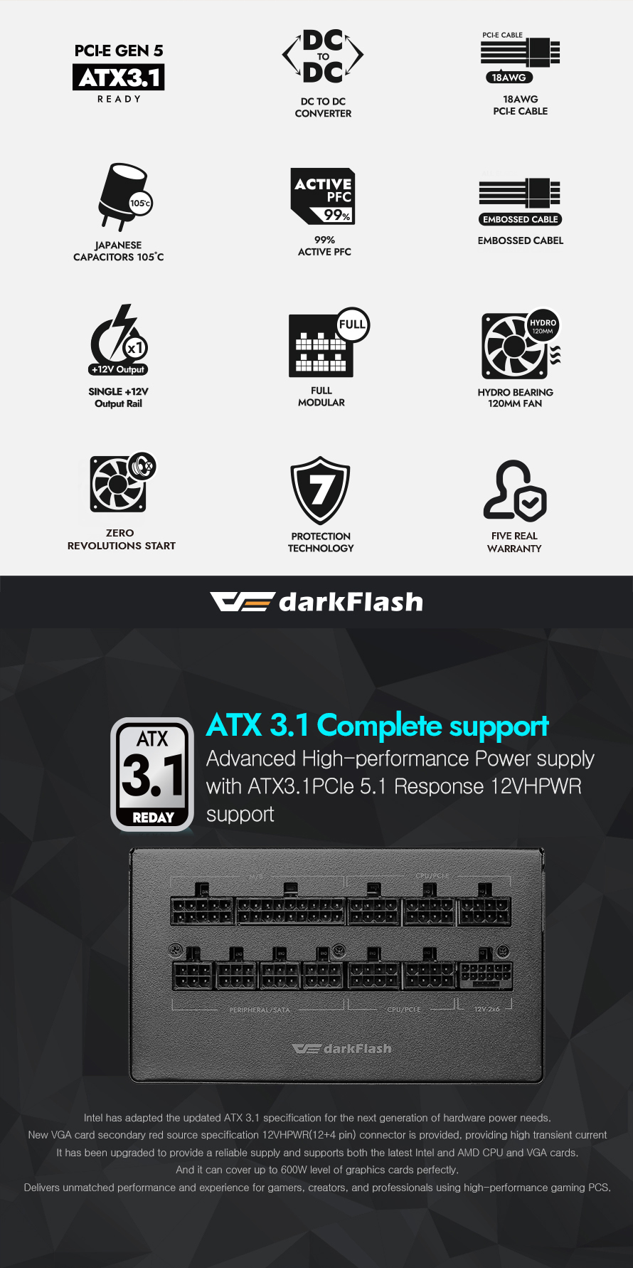 darkFlash PMT750, 750W Fully Modular Power Supply, 80 PLUS Gold & Cybenetics Platinum Certified