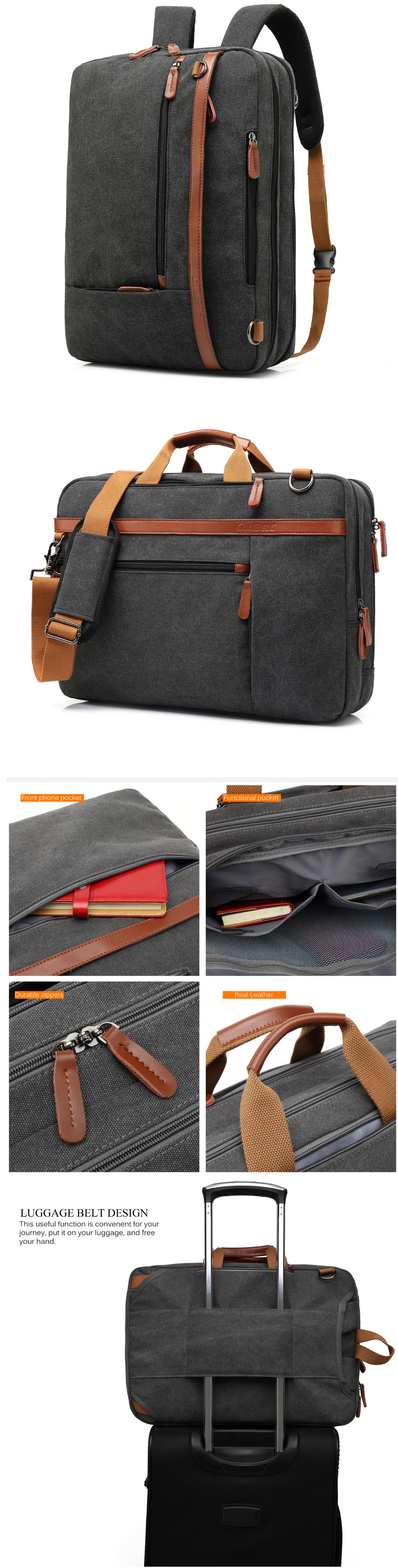 3 in 1 Convertible Laptop Backpack Bag, Mens Messenger Bag