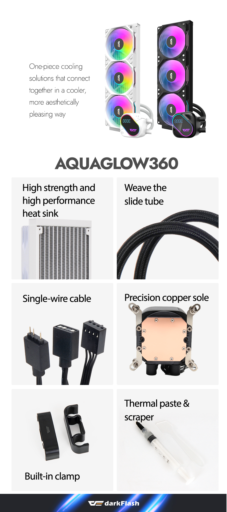 darkFlash EXPLORE DO360 360mm AIO Liquid CPU Cooler Segment LCD Display 5V ARGB Lighting Coppe