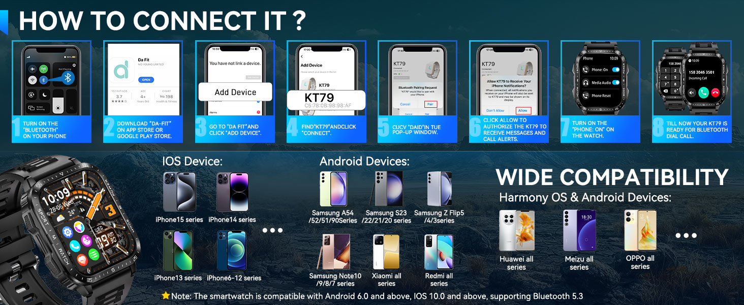 Android smart watch for men comes with built-in HiFi stereo speakers and a microphone. Features such