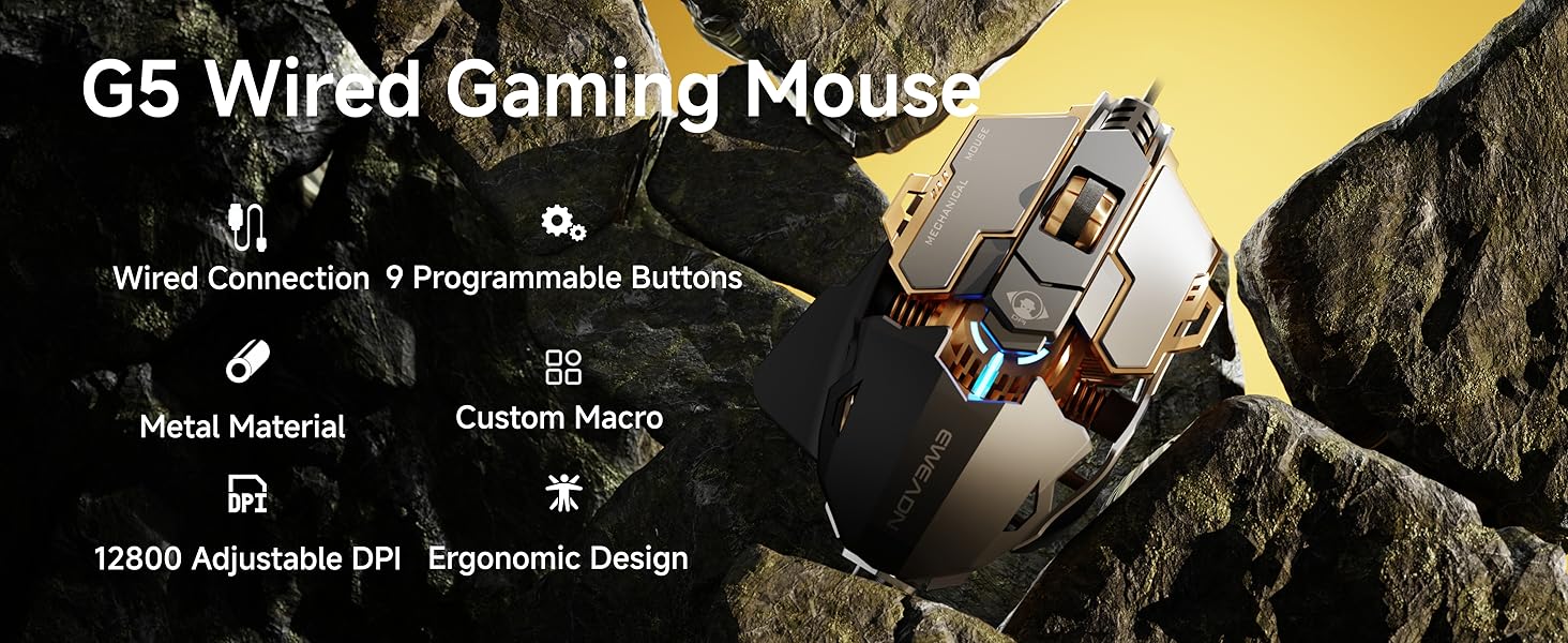 Wired USB Gaming Mouse, Ergonomic RGB Gaming Mice, Computer Mouse, 6 Adjustable DPI up to 12800 dpi