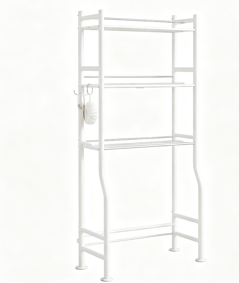 3-Tier Over The Toilet Storage Rack, Freestanding Metal Bathroom Shelf with Toilet Paper Holder & 4