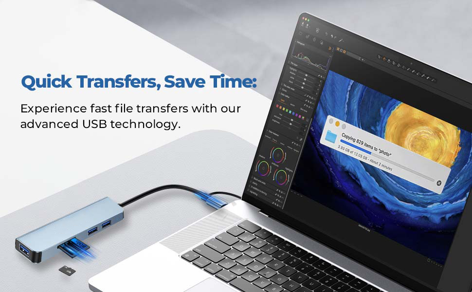 [5 in 1] USB & Type C Hub, Multiple USB Hub 3.0 & TF/SD Card Reader, USB Splitter 5 Ports USB Exten