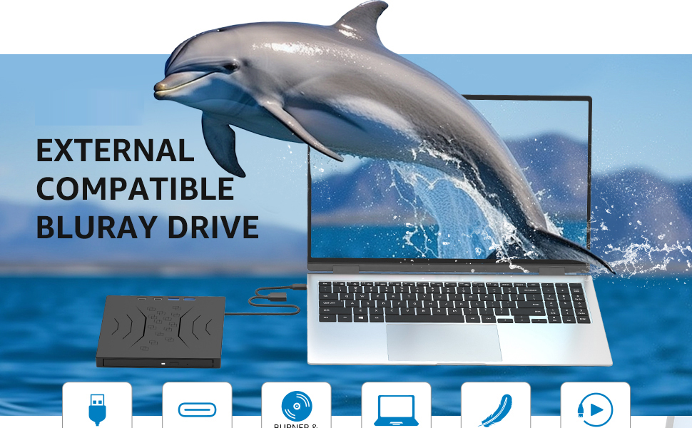 AUTYUE [7 in 1] DVD External Blu-ray Drive, USB 3.0 Type-C External Bluray DVD Drive Burner with SD/