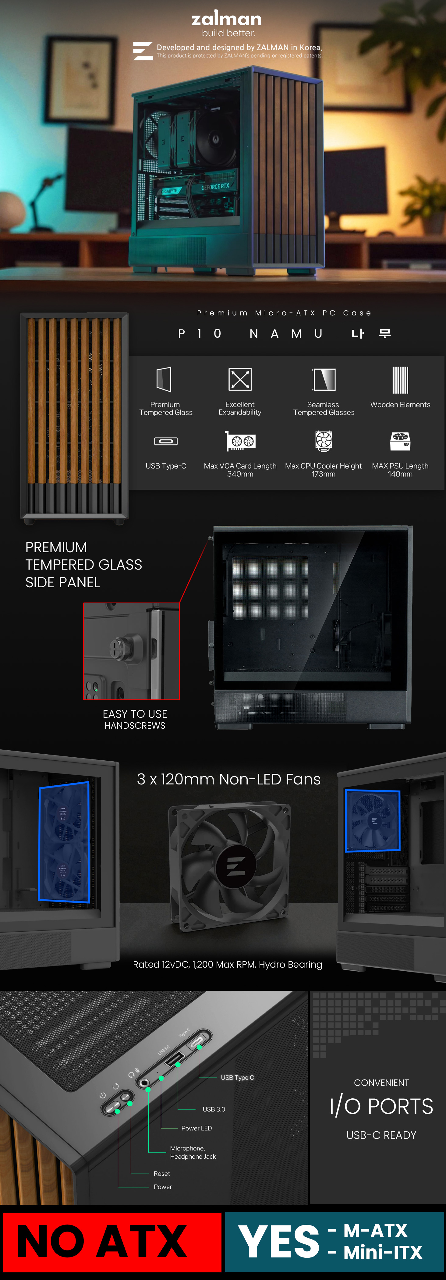 Zalman P10 Namu mATX Micro-ATX Mini Tower Premium Wood PC Case