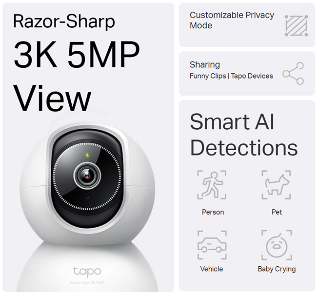 TP-LINK Tapo C230 Wireless Pan/Tilt AI Home Security Wi-Fi Camera