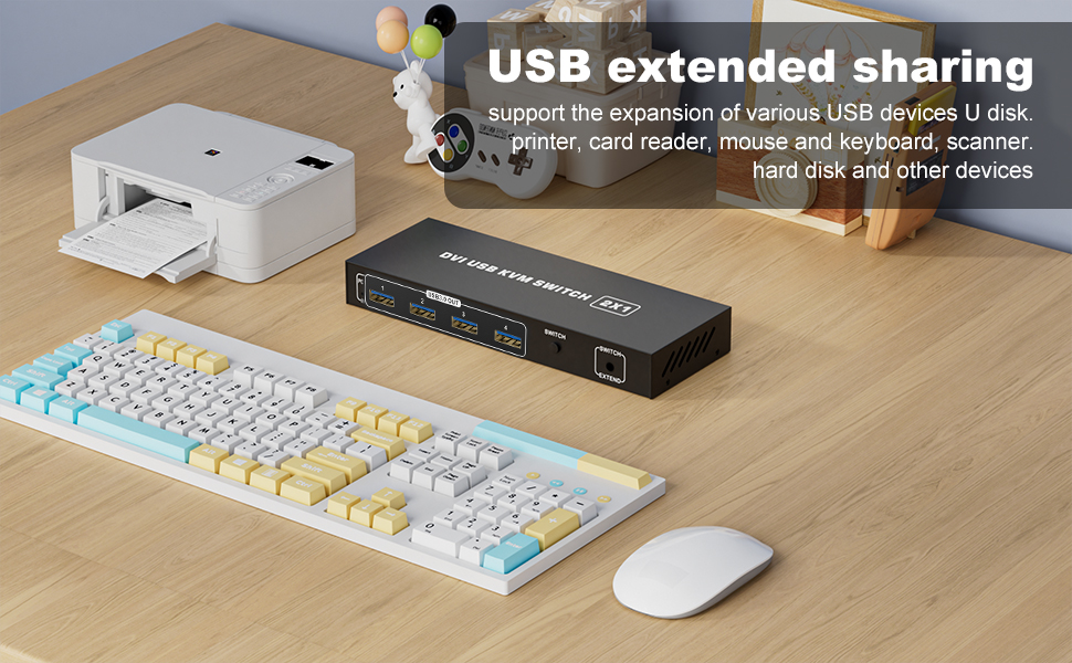 2 Ports DVI KVM Switch 1 Monitor 2 Computers 4K@60Hz,USB-B Dual Computers KVM Switch