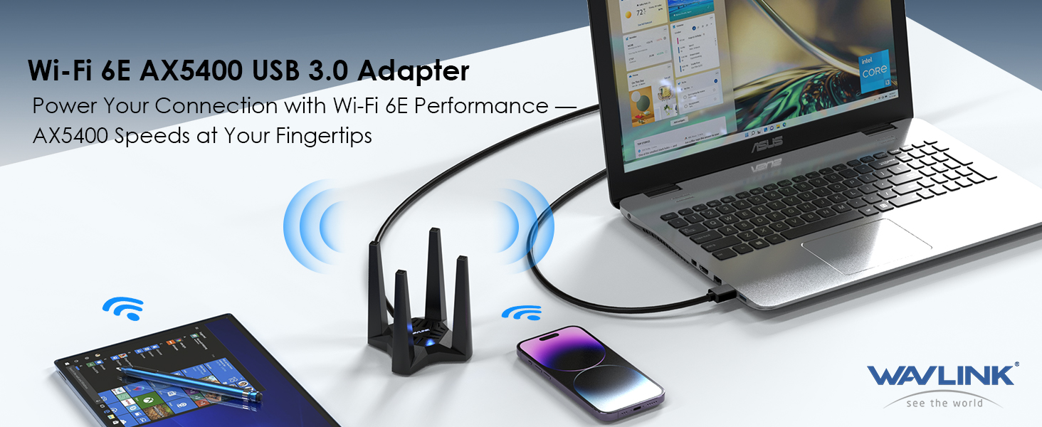 Chiavetta WiFi USB 6E NEWFAST 5400Mbps Tri-band Con 4 Antenne 5dBi, USB3.0, WPA3, Per Windows 11/10, Gaming E 4K/8K