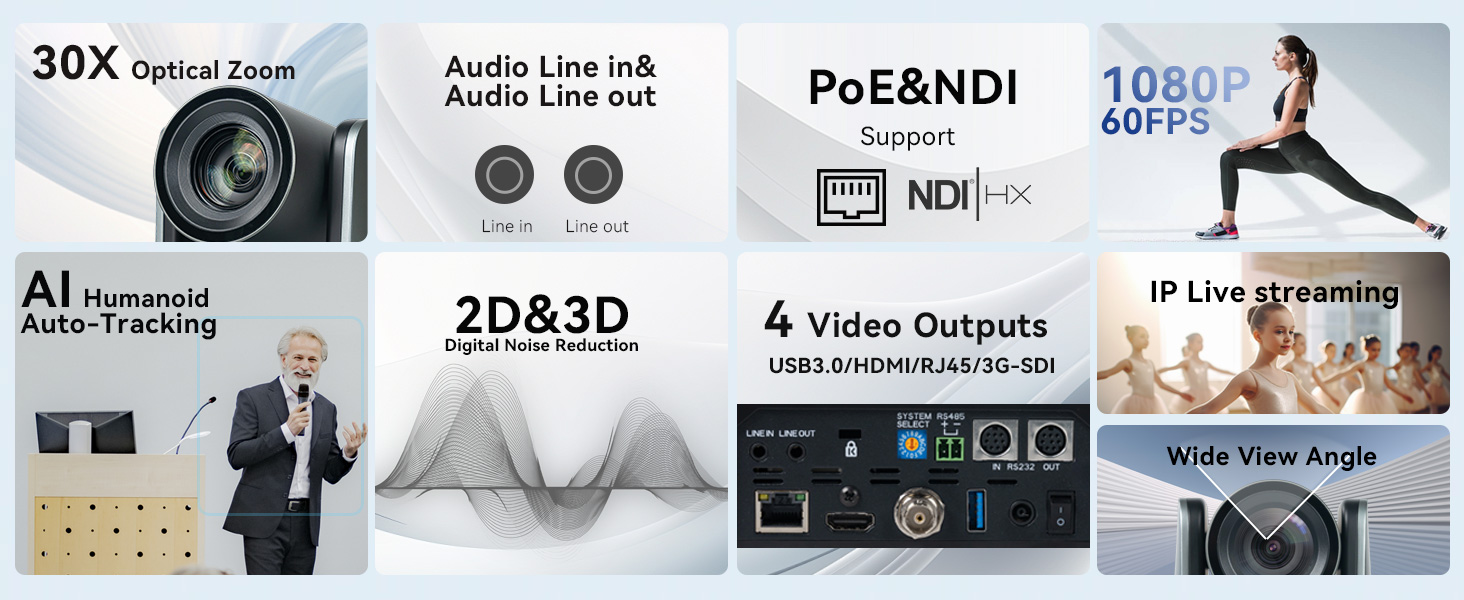 AI Auto Tracking 30x Zoom NDI PTZ Camera